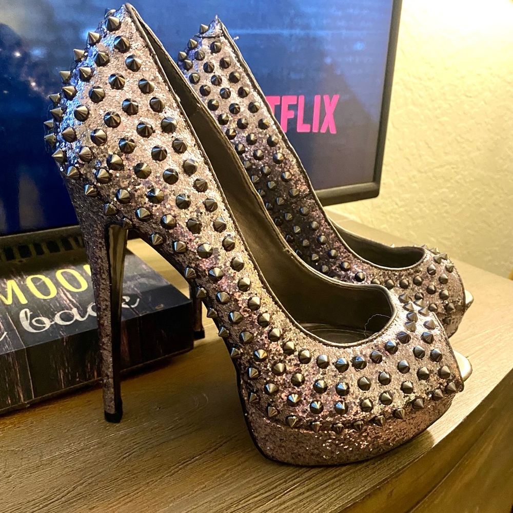 Steve Madden , , Spiked , Studded, glitter, stiletto, platform 6 in heels